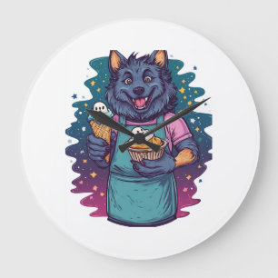Grande Horloge Ronde Étal de Crème Glacée de Loup-Garou