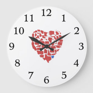 Grande Horloge Ronde États américains Heart Mosaic Ohio Rouge