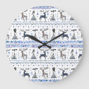 Grande Horloge Ronde Ethnique tribale, les animaux rêvent attraper, san