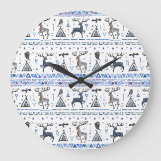Grande Horloge Ronde Ethnique tribale, les animaux rêvent attraper, san