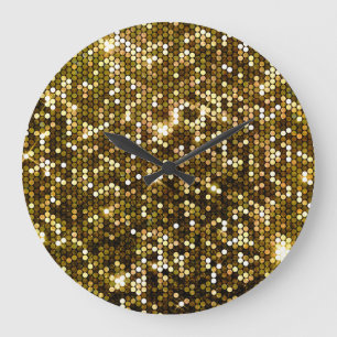Grande Horloge Ronde Etincelle dorée : arrière - plan étincelant.