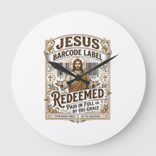 Grande Horloge Ronde Étiquette de code-barres Jésus Rédimé Jésus Code-b
