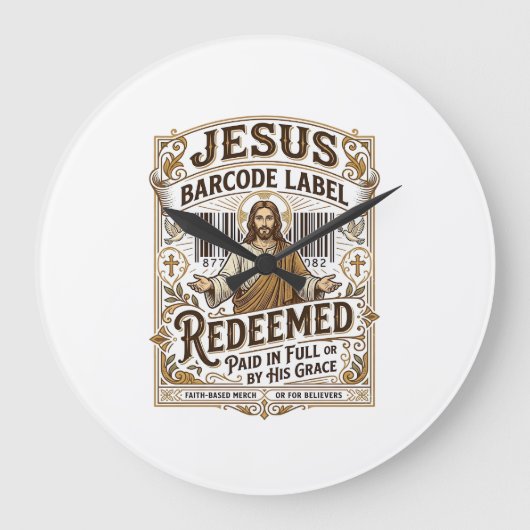 Grande Horloge Ronde Étiquette de code-barres Jésus Rédimé Jésus Code-b (Recto)