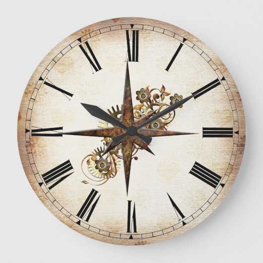Grande Horloge Ronde Étoile Compass Steampunk (Recto)