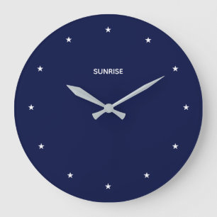 Grande Horloge Ronde Étoiles blanches sur fond bleu marine