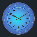 Grande Horloge Ronde Étoiles bleues<br><div class="desc">10.75" round acrylic clock with image of luminous blue stars on luminous blue. Easy-to-read clock face on a luminous orb with a dark blue and light blue border. See the entire Hanukkah Clock collection under the HOME category in the HOLIDAYS section.</div>
