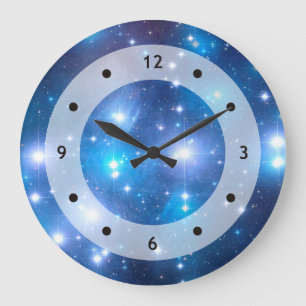 Grande Horloge Ronde Étoiles bleues d'univers + vos idées