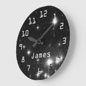 Grande Horloge Ronde Étoiles dans l'espace profond Noir et blanc (Angle)