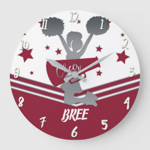 Grande Horloge Ronde Étoiles d'argent Marron Cheer Cheer-leading Filles