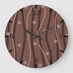 Grande Horloge Ronde Étoiles de chocolat et Motif rayé