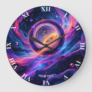 Grande Horloge Ronde Étoiles de l'espace abstrait Fantasy Mignon