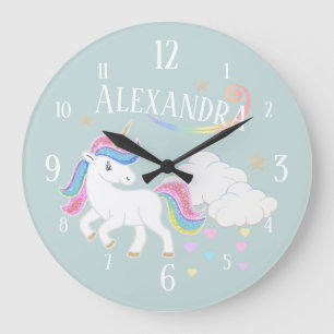 Grande Horloge Ronde Étoiles et coeurs mignons de licorne de parties
