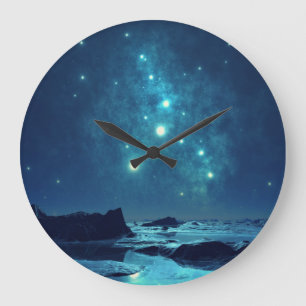 Grande Horloge Ronde Étoiles lumineuses