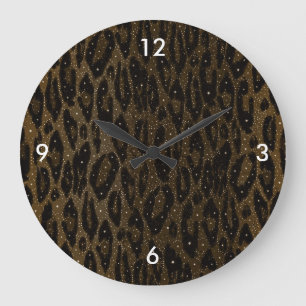 Grande Horloge Ronde Étoiles noires Brown de guépard