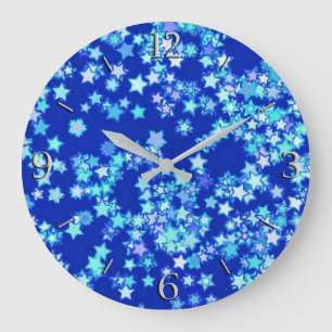Grande Horloge Ronde Étoiles, tons bleu pâle contre bleu foncé