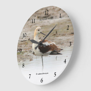 Grande Horloge Ronde Étonnant oiseau à pattes à la plage américain Avoc