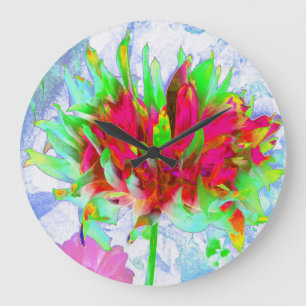 Grande Horloge Ronde Étonnante chaux vert et rouge cactus Dahlia