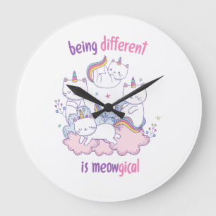 Grande Horloge Ronde Être différent est miauleux Licorne chat drôle