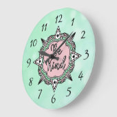 Grande Horloge Ronde Être gentil | Mint vert et rose  (Angle)