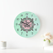 Grande Horloge Ronde Être gentil | Mint vert et rose  (Maison)