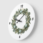 Grande Horloge Ronde Eucalyptus & Daisy Spring Wreath Wall Clock (Angle)