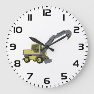 Grande Horloge Ronde Excavatrice jaune engins de construction