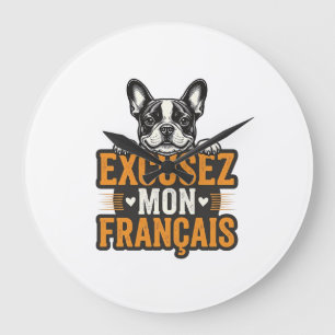 Grande Horloge Ronde Excusez Mon Français Bouledogue Français Vintage
