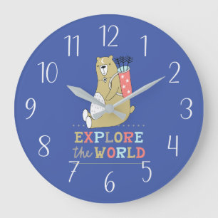 Grande Horloge Ronde Explorez le monde de l'ours des Boho