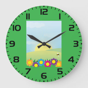 Grande Horloge Ronde Explosion de soleil dans une prairie printanière a