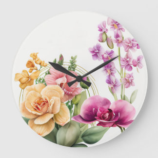 Grande Horloge Ronde Explosion d'orchidées 