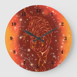 Grande Horloge Ronde Extraordinaire Tigre De Feu Courant En Galaxie Sta