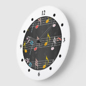 Grande Horloge Ronde Fab Music Notes sur Black (Angle)