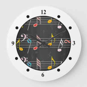Grande Horloge Ronde Fab Music Notes sur Black