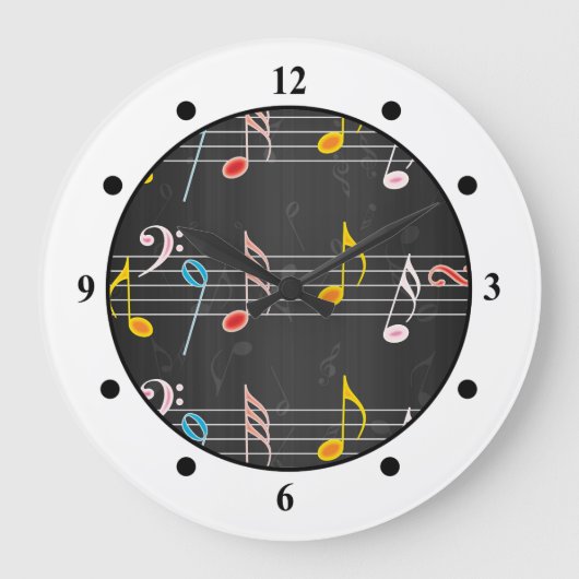 Grande Horloge Ronde Fab Music Notes sur Black (Recto)