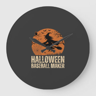 Grande Horloge Ronde Fabricant de baseball Halloween Graphique de sorci