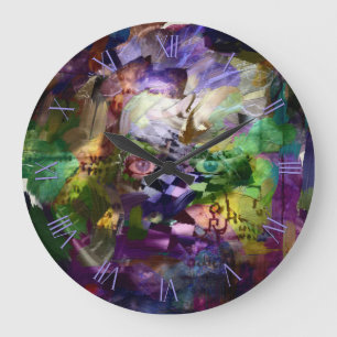 Grande Horloge Ronde Face Abstraite avec symboles