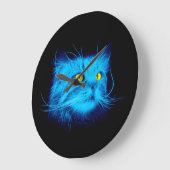 Grande Horloge Ronde Face de chat bleu (Angle)