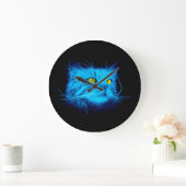 Grande Horloge Ronde Face de chat bleu (Maison)
