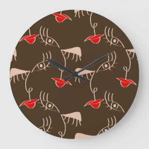 Grande Horloge Ronde Face de femme à une ligne : motif abstrait.