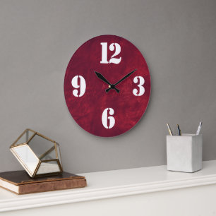 Grande Horloge Ronde Face de nombre en gras sur le Motif en cuir rouge