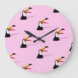 Grande Horloge Ronde Faire-part du Toucan : Paradis rose tropical