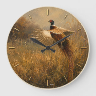 Grande Horloge Ronde Faisan en vol doré