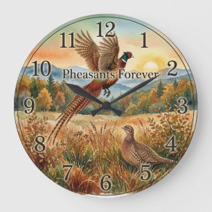 Grande Horloge Ronde Faisan Forever . Aquarelle