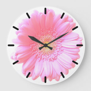 Grande Horloge Ronde Faisée de gerbera rose pâle