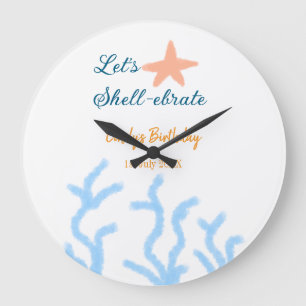 Grande Horloge Ronde Faisons la fête sous l'anniversaire bleu marine