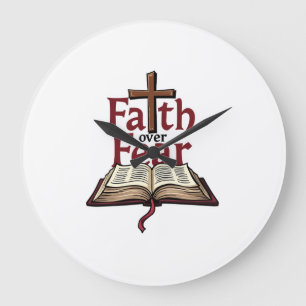 Grande Horloge Ronde Faith Over Fear Vintage Jésus Faith Tee (1)