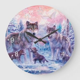 Grande Horloge Ronde Famille De Loups Peignant