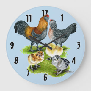 Grande Horloge Ronde Famille de poules Ameraucana