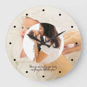 Grande Horloge Ronde Famille Deux Photo Collage Simple Cadre Rond