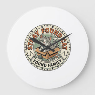Grande Horloge Ronde Famille Trouvée Chat de Rue Trouvé Famille Trouvée